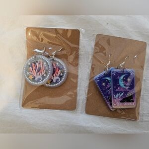 Colorful Coral and Moon Tarot Earrings Set